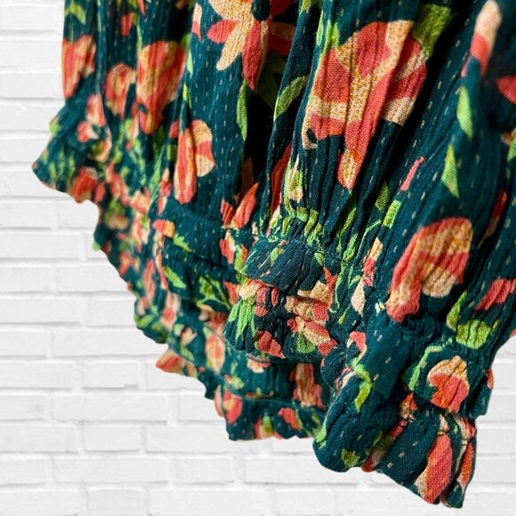 Free People Off Shoulder Crop Top Floral Blouse Suki Garden Combo Smocked XS NWT - Picture 10 of 12